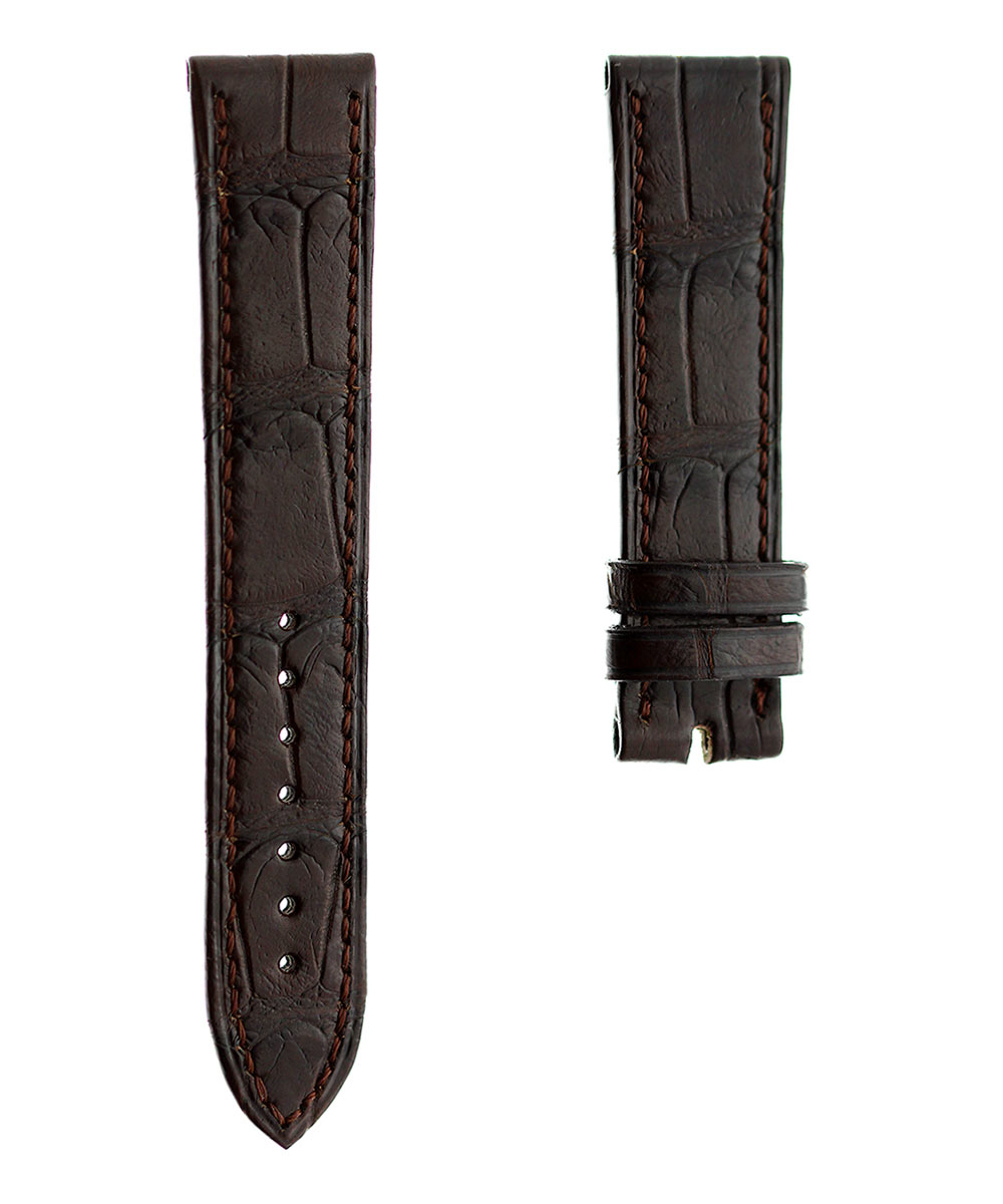 By Order. Brown Alligator leather strap 20mm Folded Edges Hand Stitched