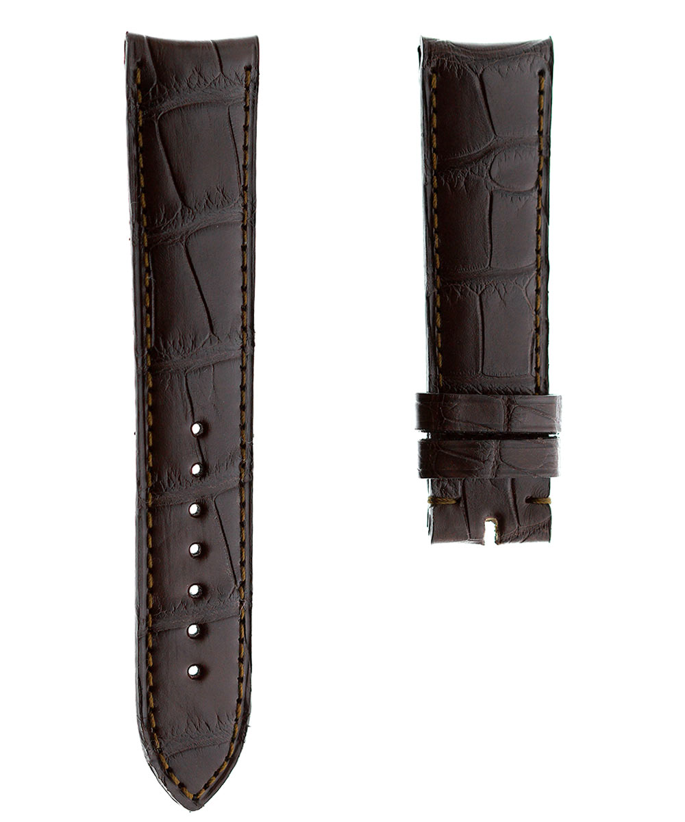 Brown Alligator leather strap 20mm Jaeger LeCoultre Ultra Moon Style. Curved lugs