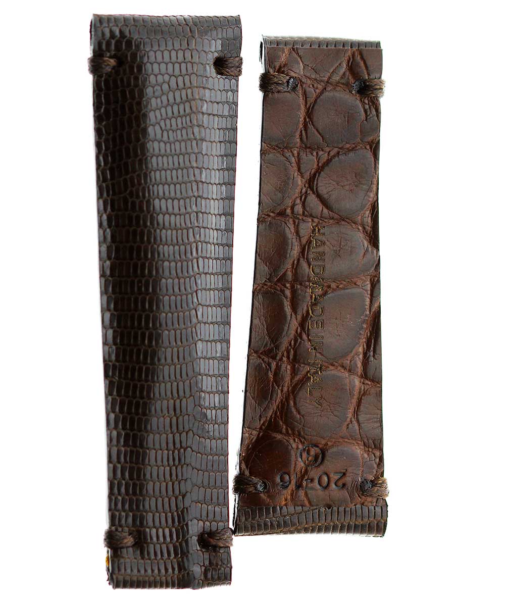 Exotic Original Brown Lizard leather strap 20mm for Rolex Daytona. Alligator lining