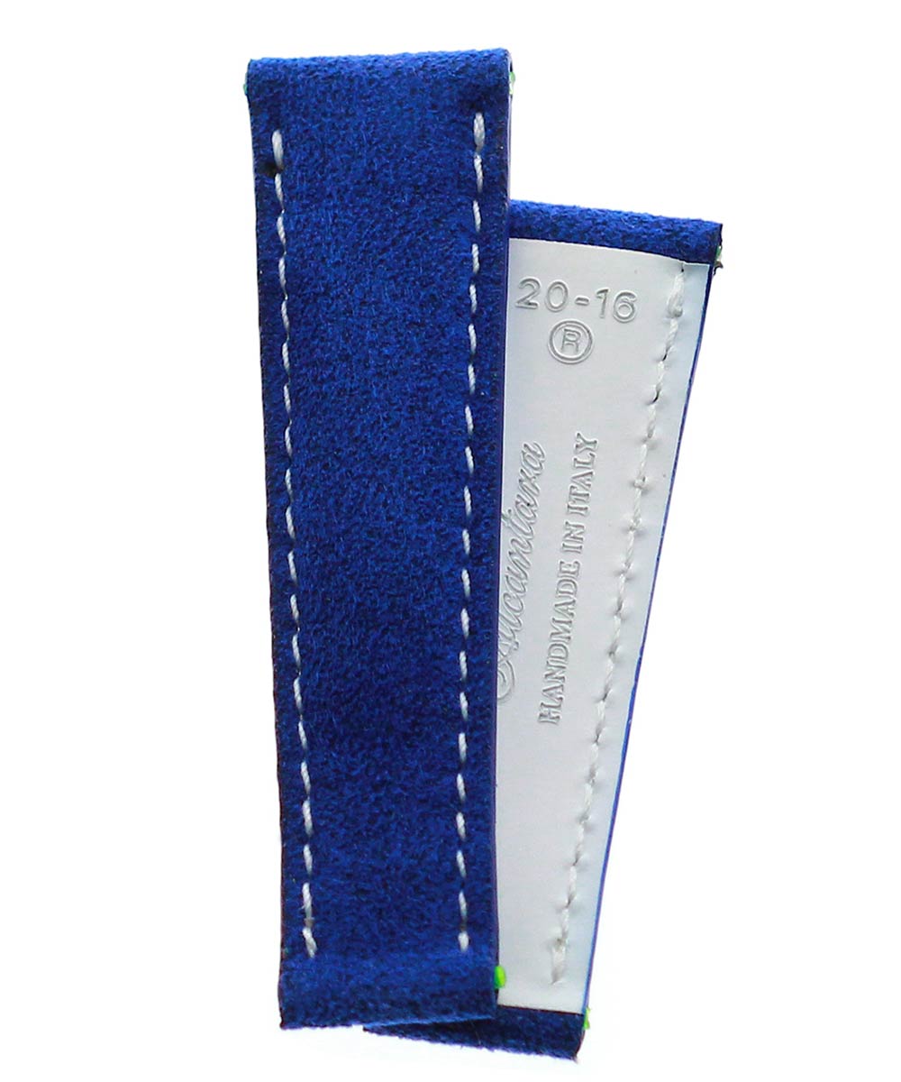 N18 Infanta Blue Alcantara® strap for Rolex Daytona style 20mm White Stitching / Lining