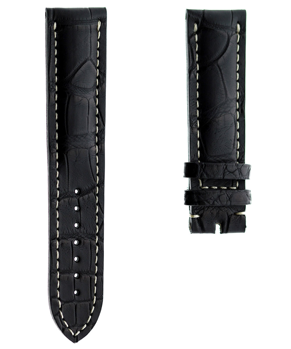 Black Alligator leather strap 22mm Breitling style. White Stitching
