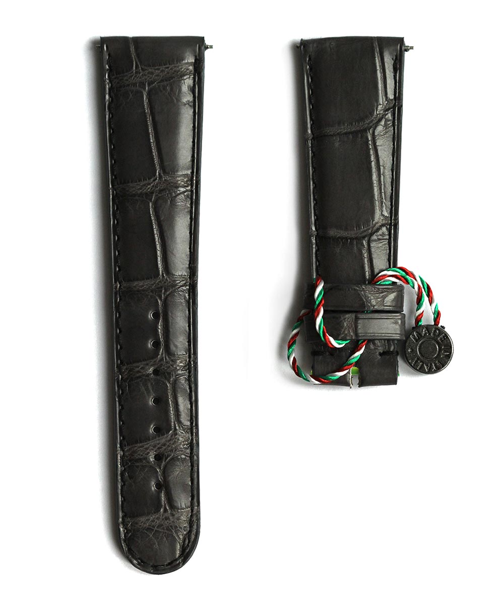 Bespoke A.Lange & Sohne style watch strap 22mm in Graphite Matte Alligator leather