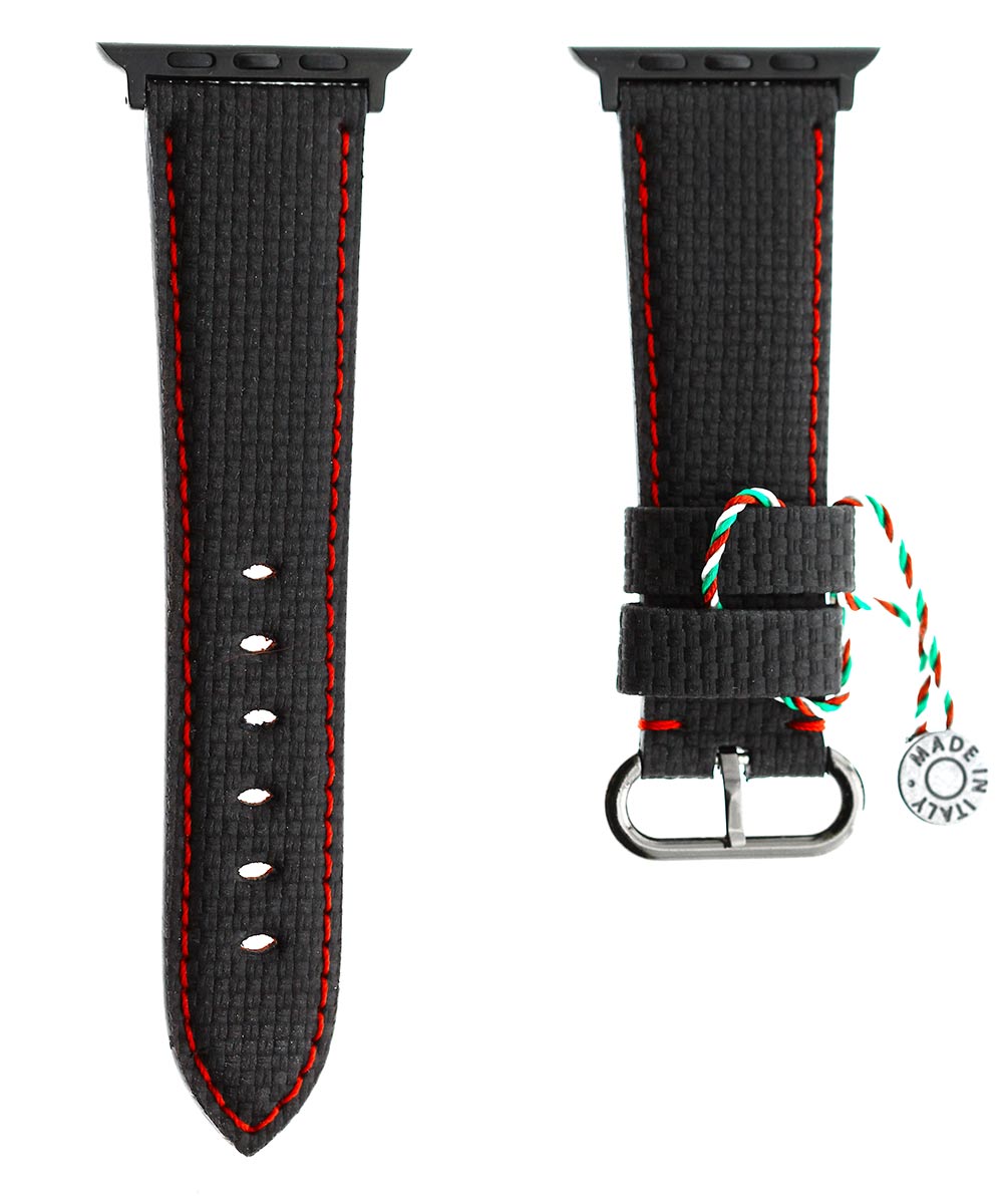 Black Carbon Fiber Print leather strap (Apple Watch All Series)