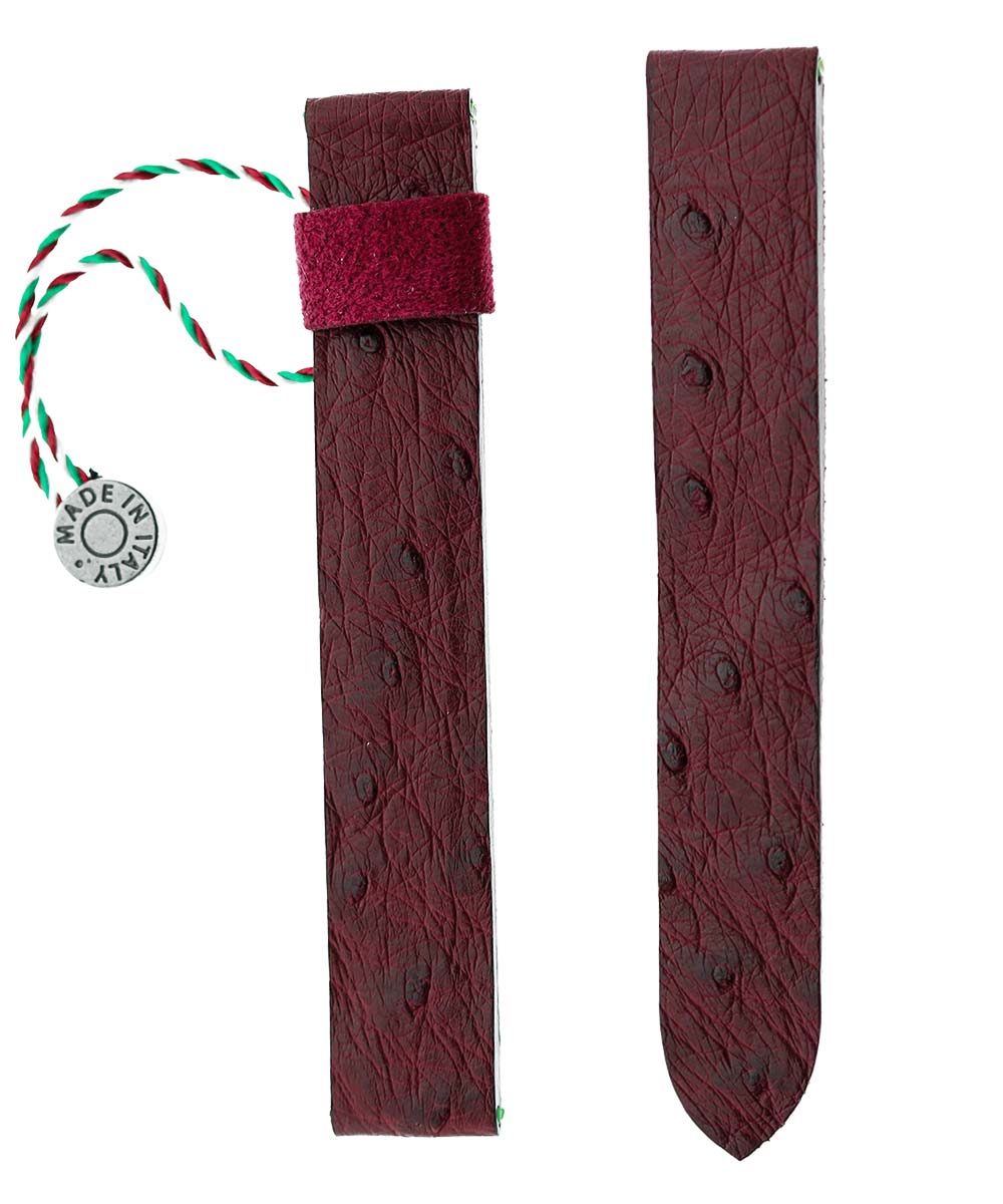 Watch strap in Bordeaux Ostrich leather for Cartier Tank style clasp