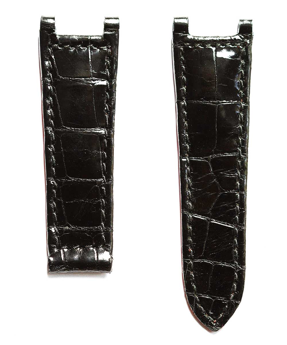 Black Shiny Alligator leather strap 18mm, 20mm for Cartier Pasha 35mm, 38mm cases timipieces