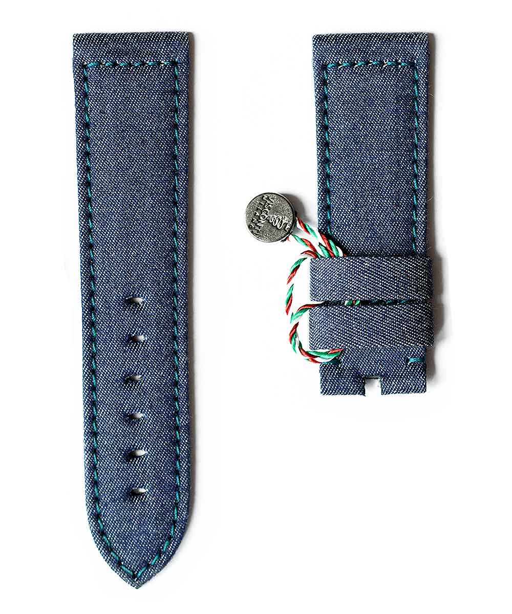 Ocean Blue Japanese Denim Panerai style strap / Indigo stitching