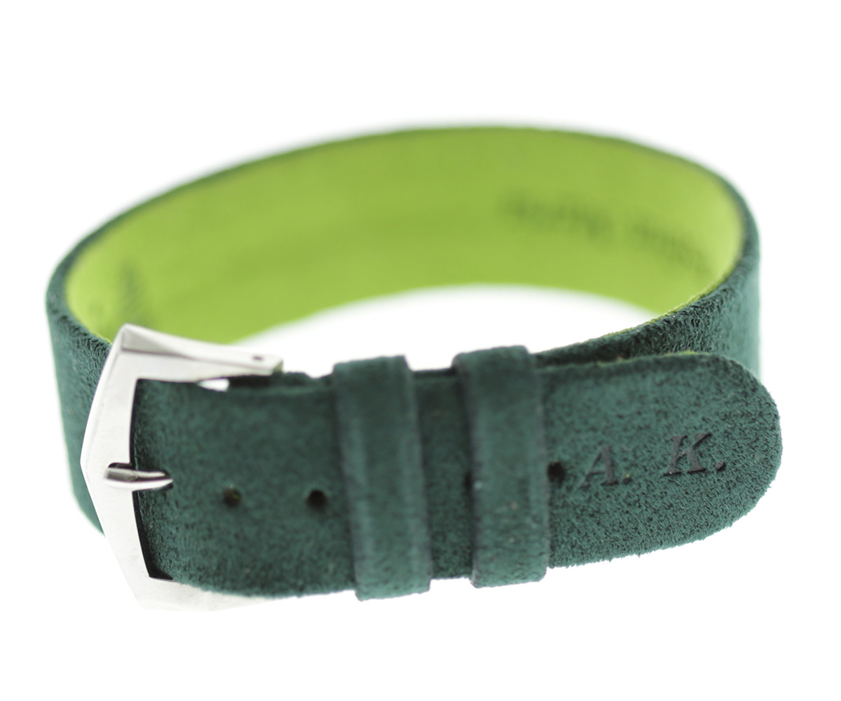 Wrist bracelet in Green Emerald Alcantara® With Your Initials