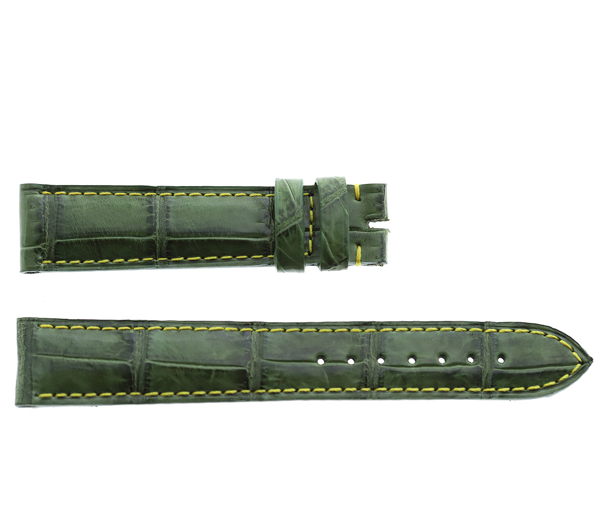 Vintage Green Alligator strap 18mm Jaeger LeCoultre Reverso or General style Timepieces. Side stitching