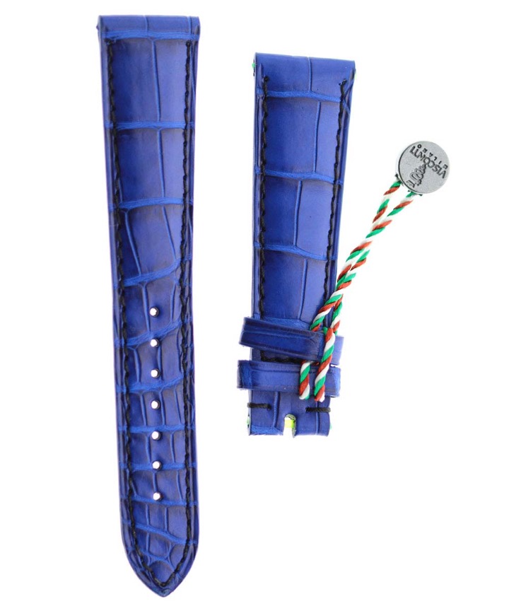 Electric Blue Alligator leather watch strap 20mm / Black stitching