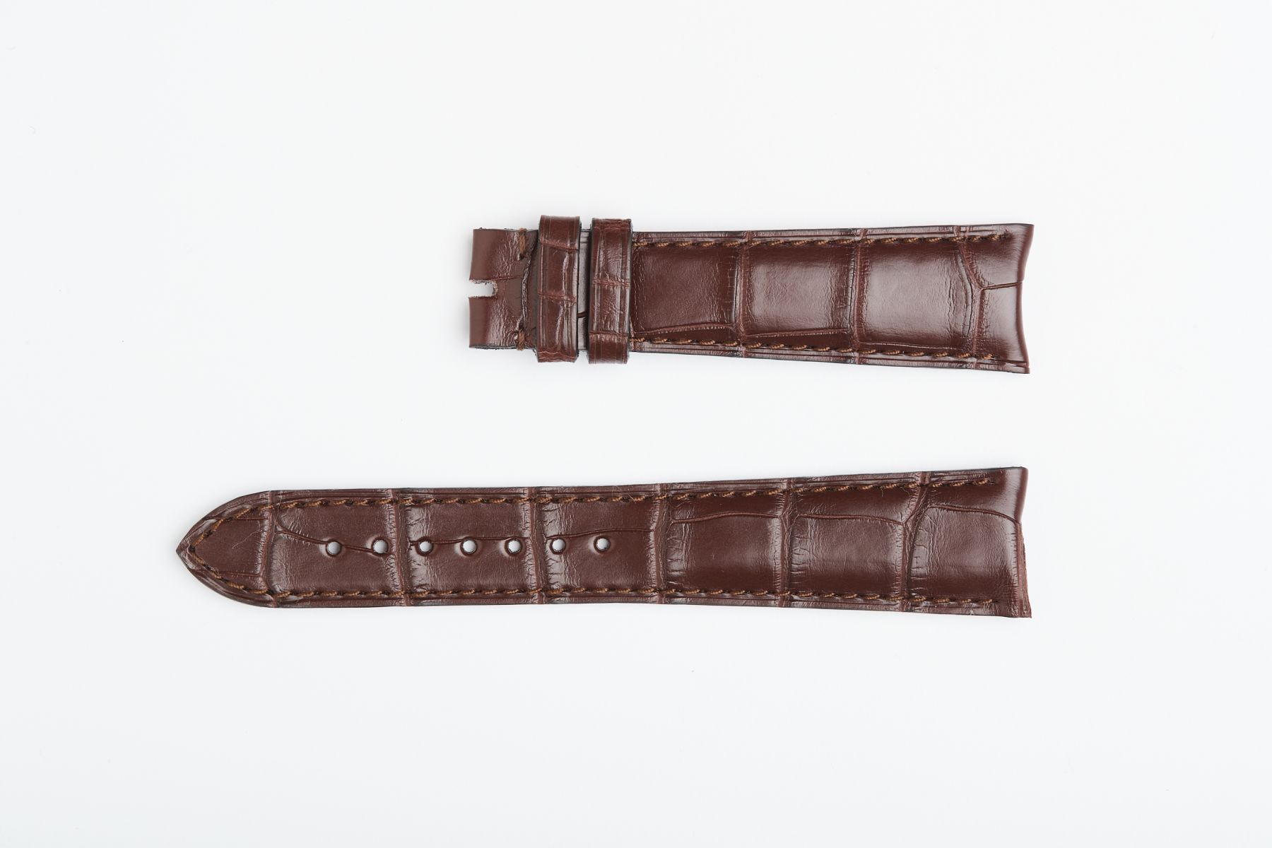 Rolex Cellini Dual / Time / Date Custom made strap in Chocolate Brown Matte Alligator leather. Curved lugs