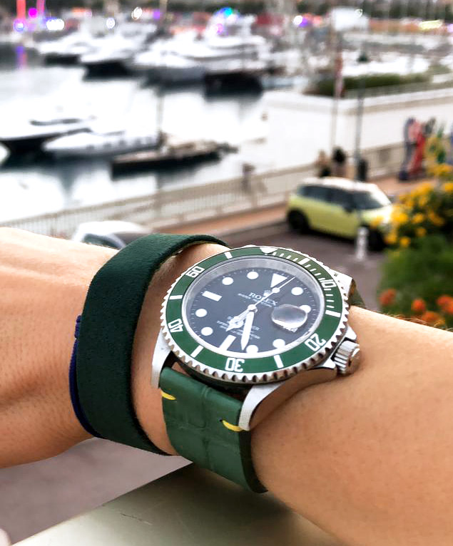 Green Jungle Alligator leather strap 20mm Rolex Submariner style. Fixed Buckle