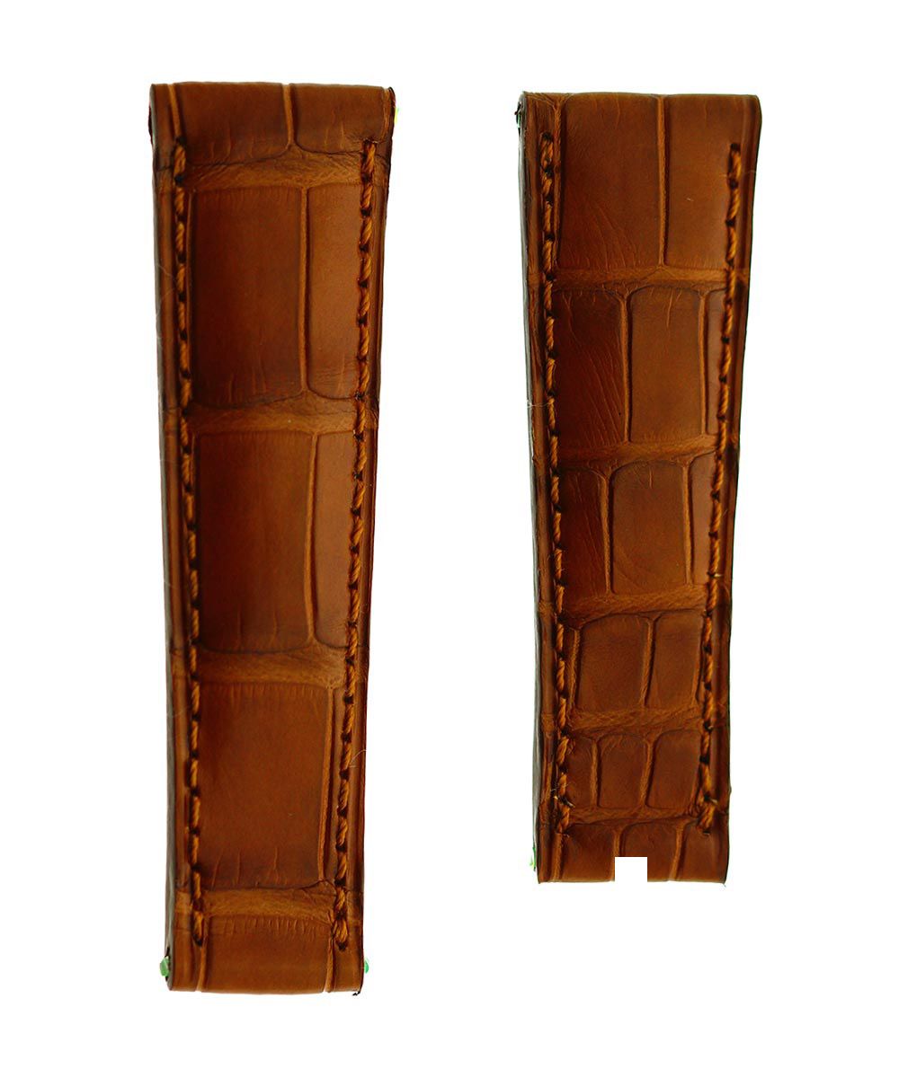 GOLD Brown Matte Alligator Big Scales Leather strap 21mm Rolex Sky-Dweller style