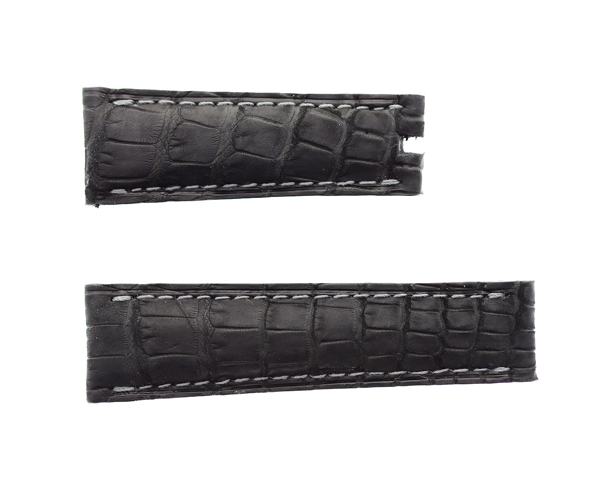 Black Nubuck Alligator Big Scales Leather strap 21mm Rolex Sky-Dweller style