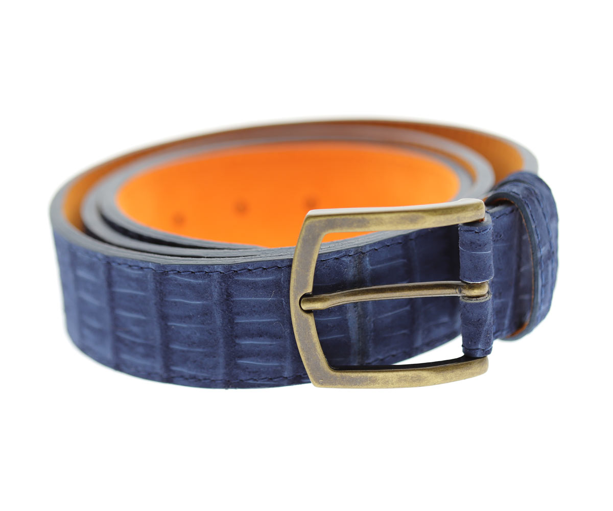 Sapphire Blue Waist Belt in Genuine Alligator Nubuck Leather