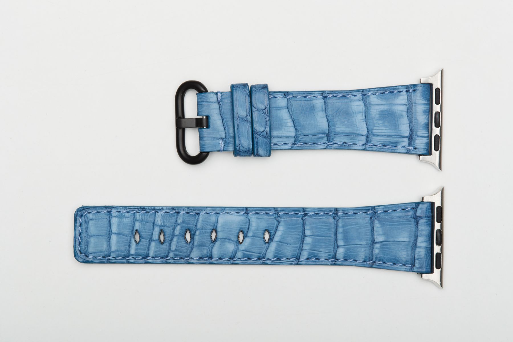 Nubuck Caiman Latirostris Exotic leather Apple Watch Strap (All generations) / BLUE JEANS