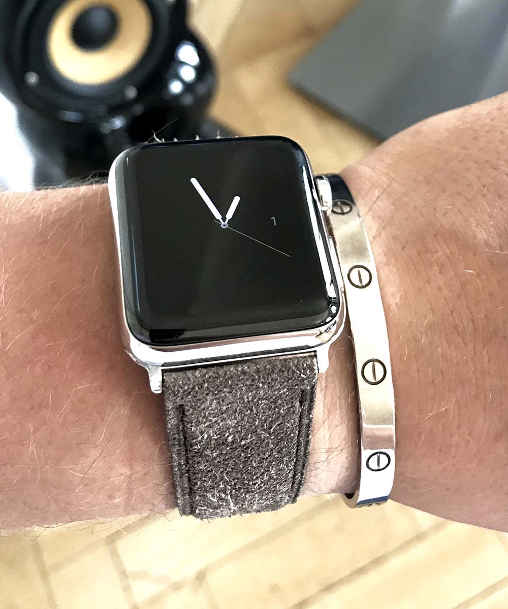 Beige Wood Suede Kudu Antelope leather strap (Apple Watch All Series). H. Moser & Cie Swiss Alp style