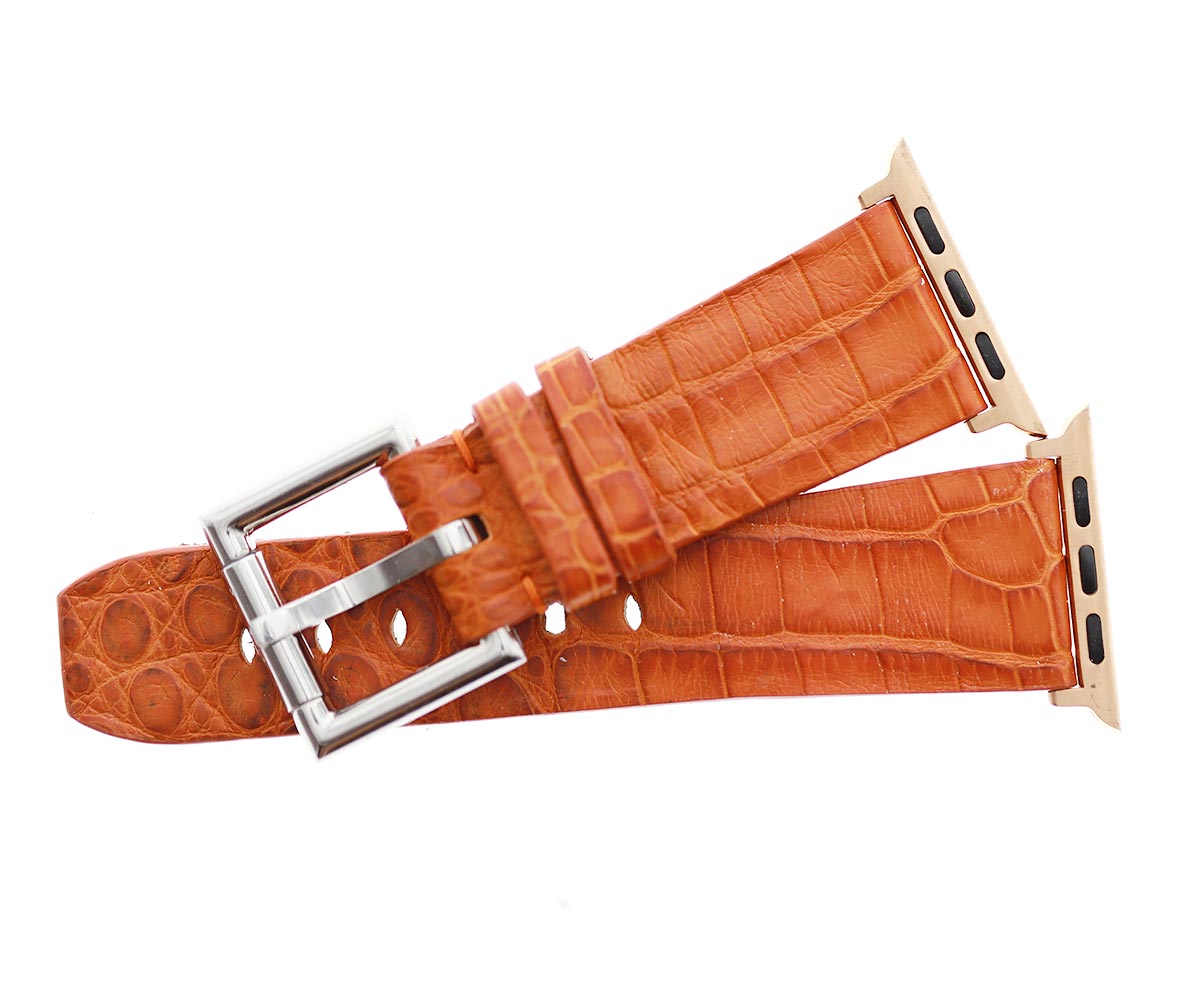 Exotic Orange Caiman leather strap for Apple Watch with Fixed buckle (All Generations)