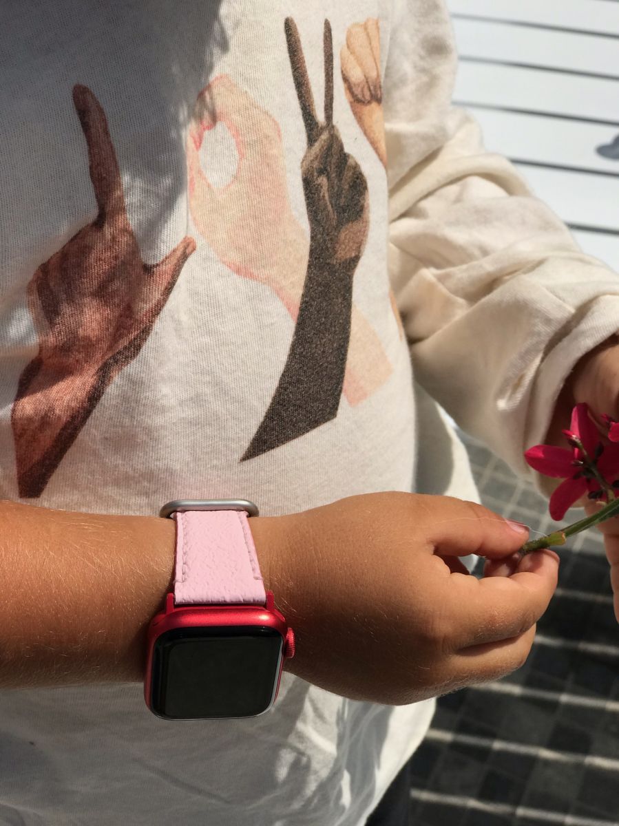 Band for Tiny Wrist (for All Apple Watch sizes) in FLAMINGO PINK Textured Vegan Leather. Kids Collection