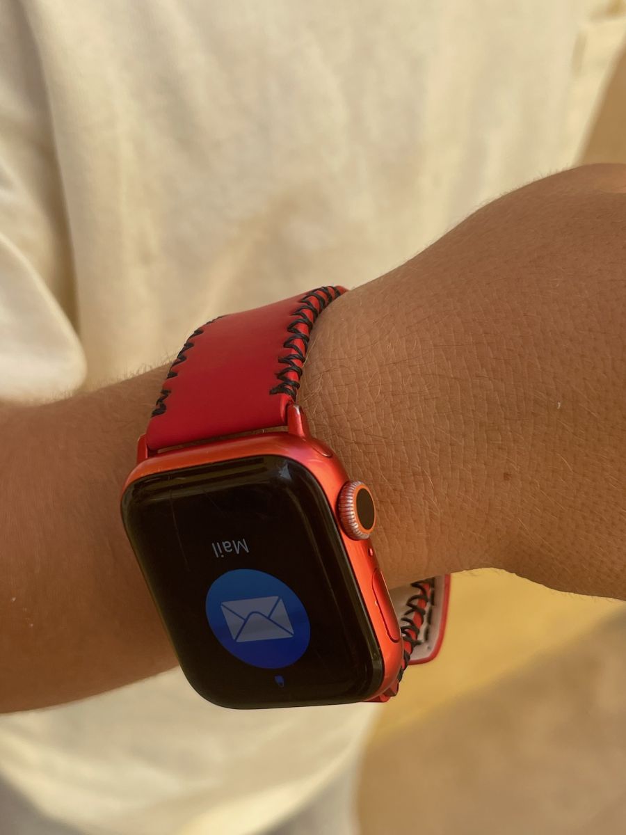 Band for Tiny Wrist (for All Apple Watch sizes) in RED Corn Vegan Leather. Kids Collection