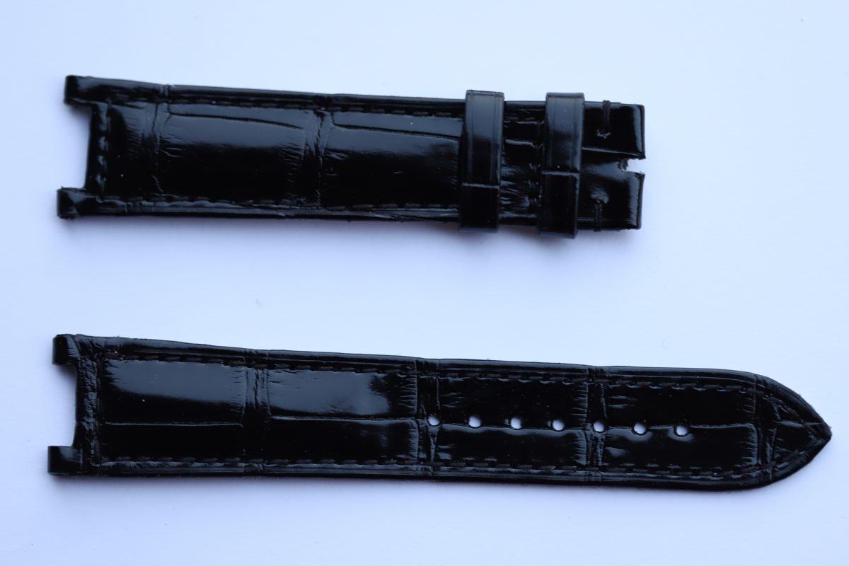 Black Gloss Alligator leather strap 20mm for Cartier Pasha 38mm case timepieces