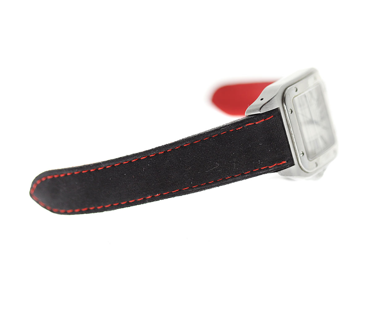 Black Italian Alcantara strap for Cartier Santos 100 XL / Red Stitching