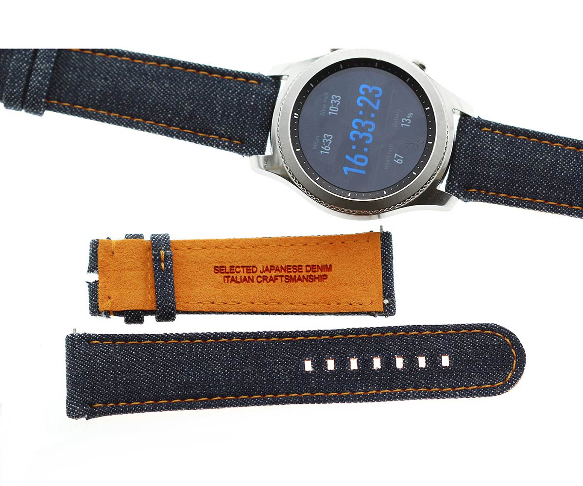 Japanese Denim Smart Watch strap 22mm / Orange Stitching / Quick Release.Large size