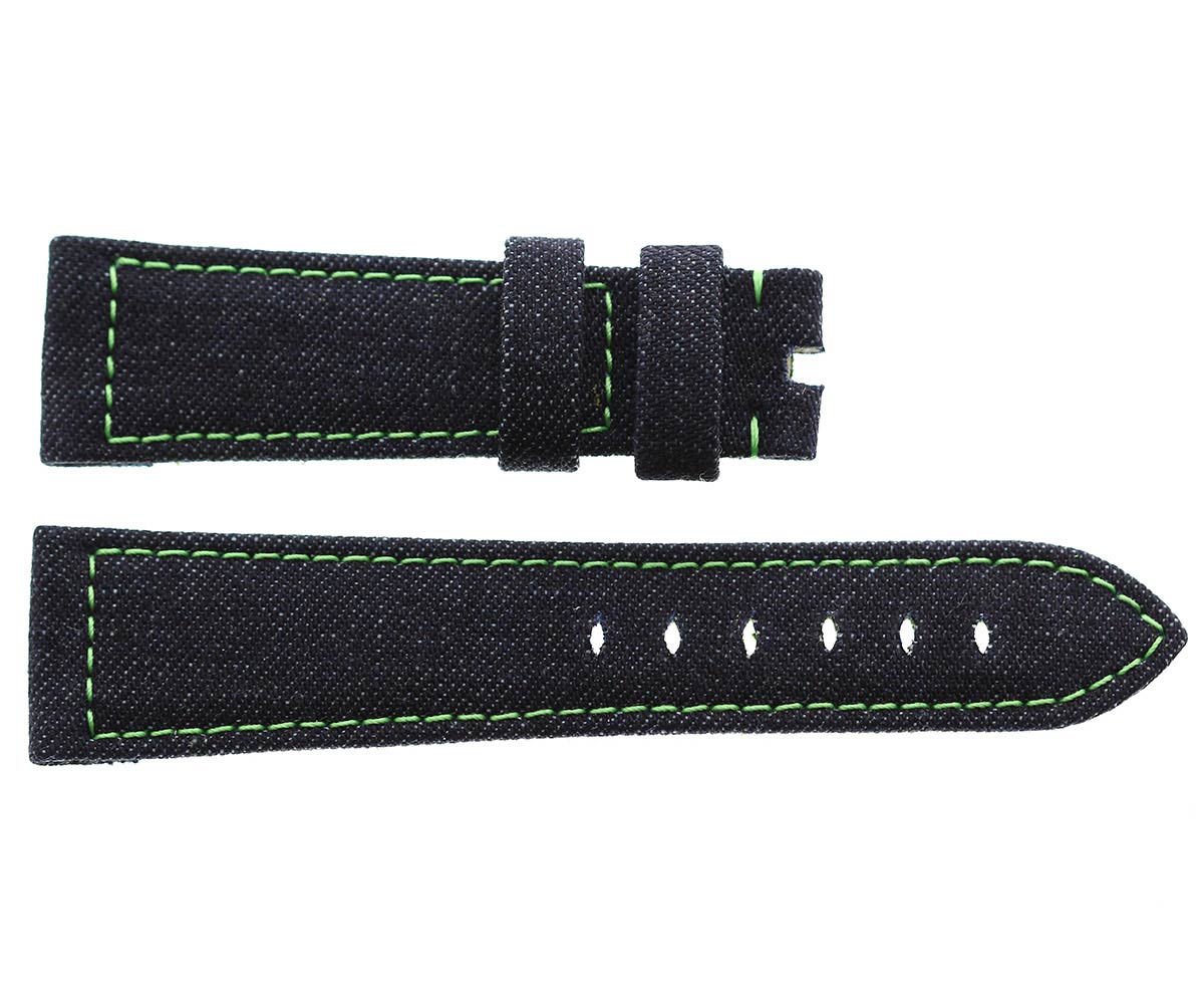 Dark Blue Japanese Denim Panerai style strap / Rocky /Green stitching