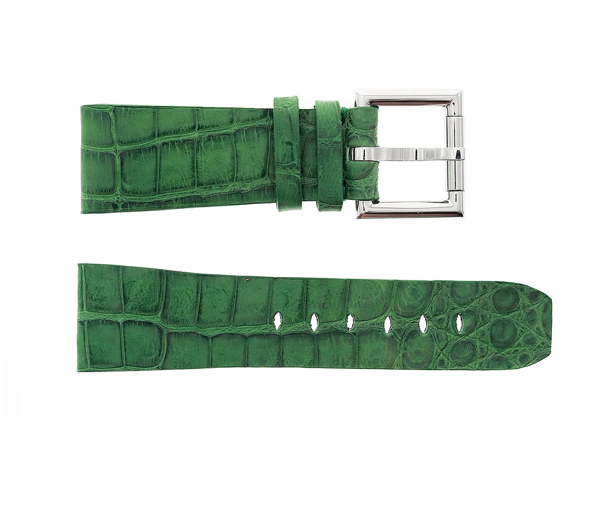 Emerald Green Exotic Latirostris Caiman Leather strap with Fixed Buckle