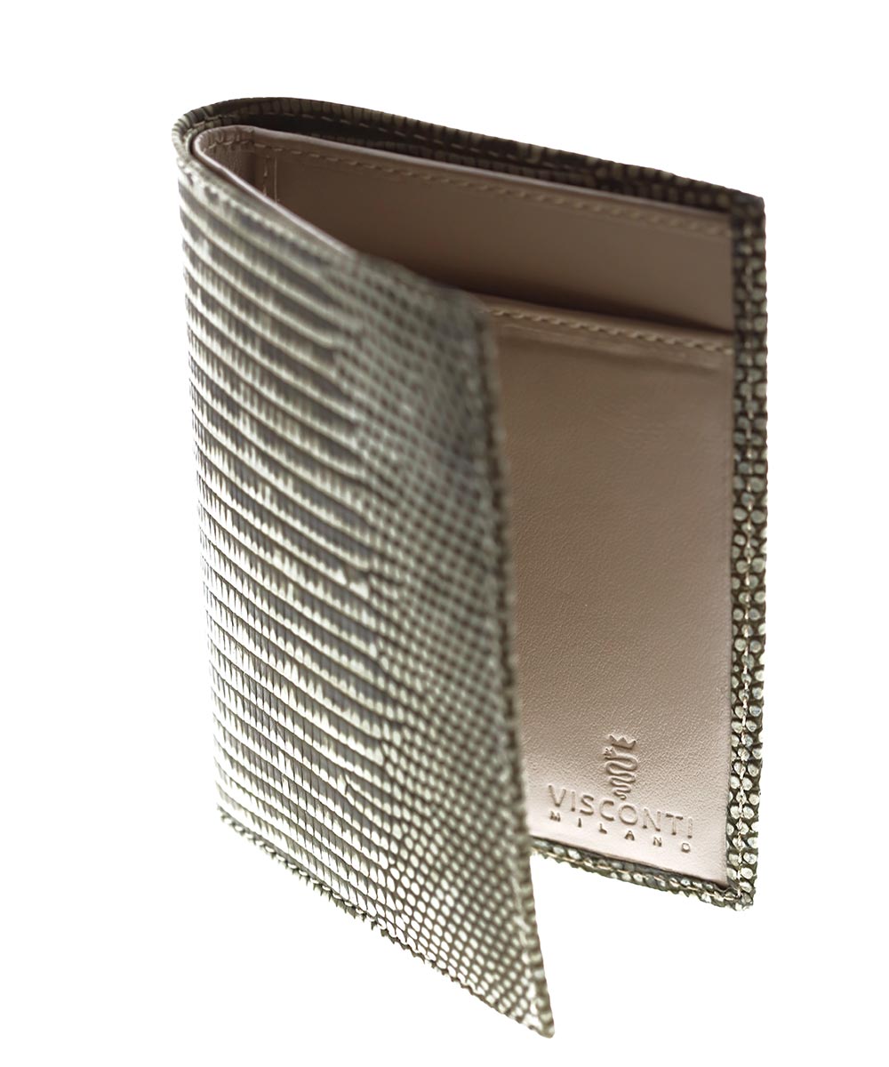 Sand Beige Exotic Classic Cards & Bills Wallet in Soft-touch Lizard Leather