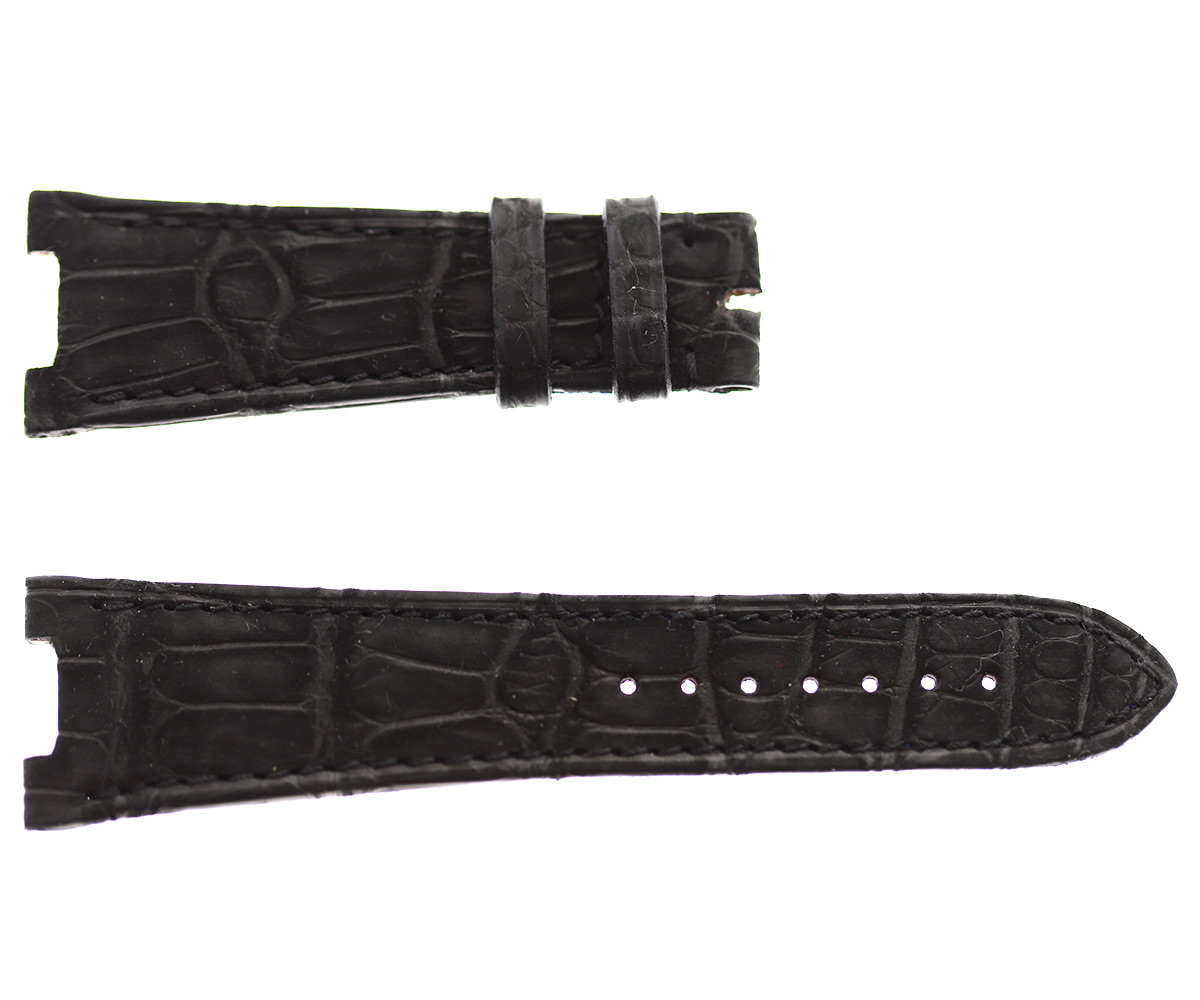 Patek Philippe Nautilus style watch strap 25mm in Black Suede-touch Alligator leather. Black stitching