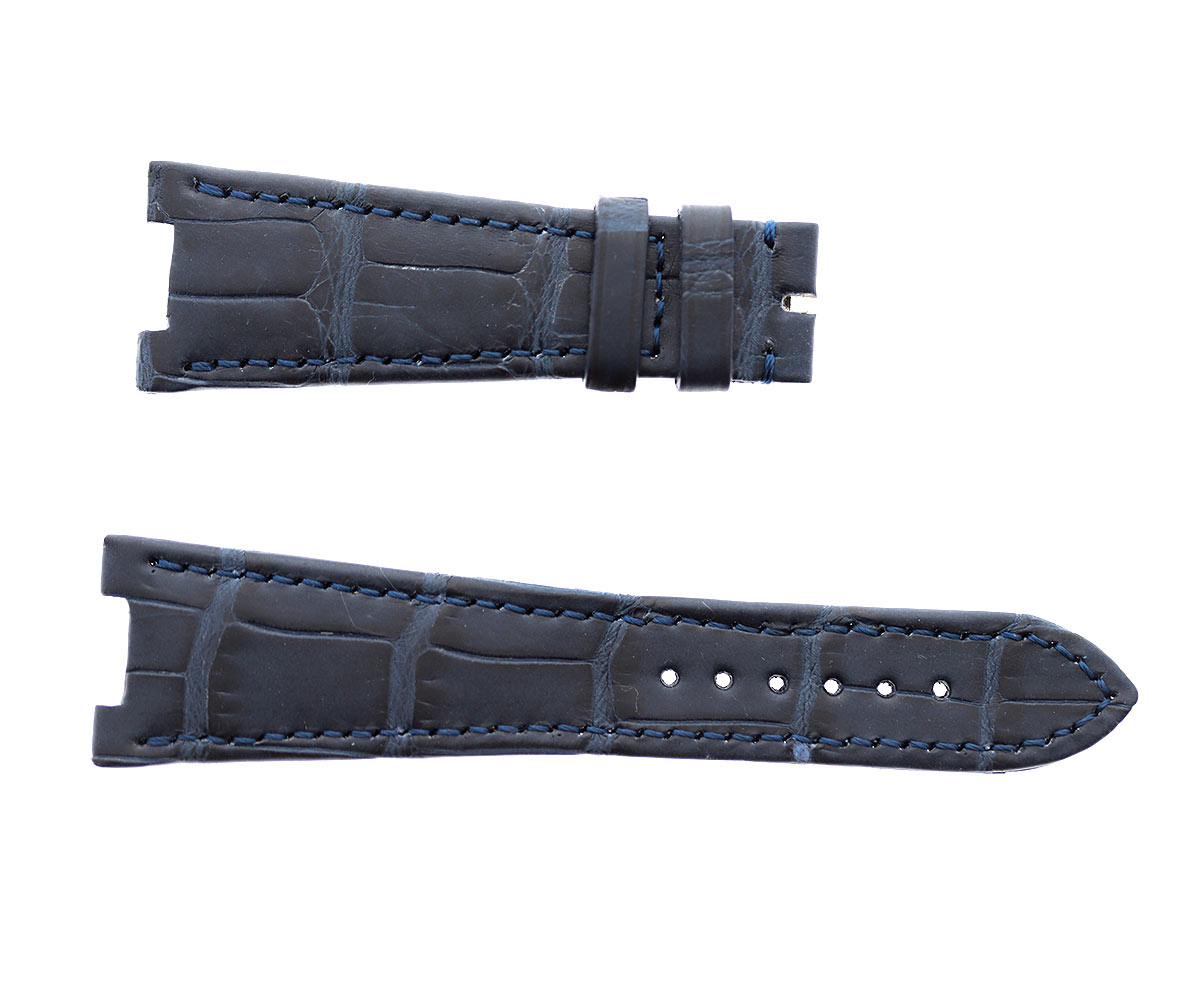 Patek Philippe Nautilus style watch strap 25mm in Blue Sapphire matte Alligator leather. Blue stitching