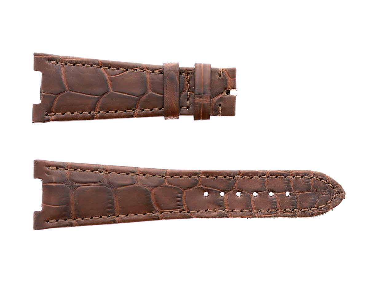 Patek Philippe Nautilus style watch strap 25mm in Cognac Brown Matte Alligator leather. Alcantara lining