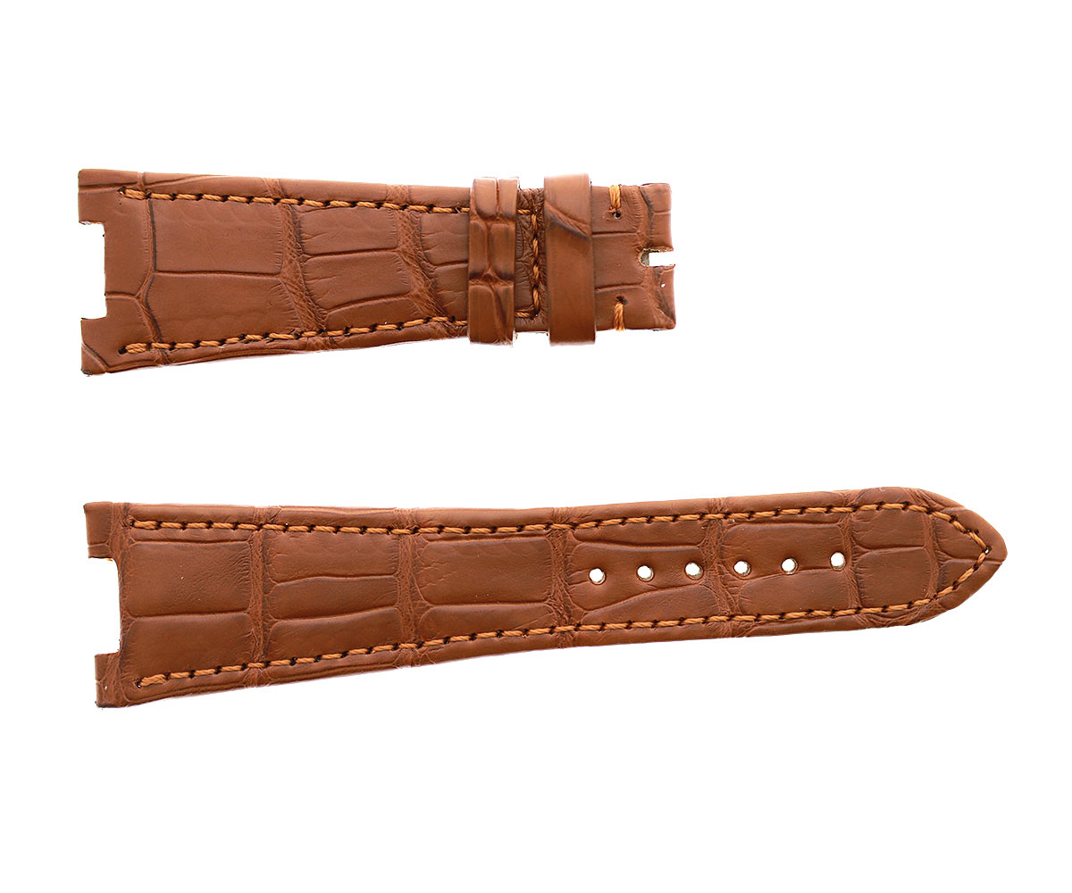 Honey Brown Patek Philippe Nautilus style watch strap 25mm in Alligator leather. Beige Calf lining
