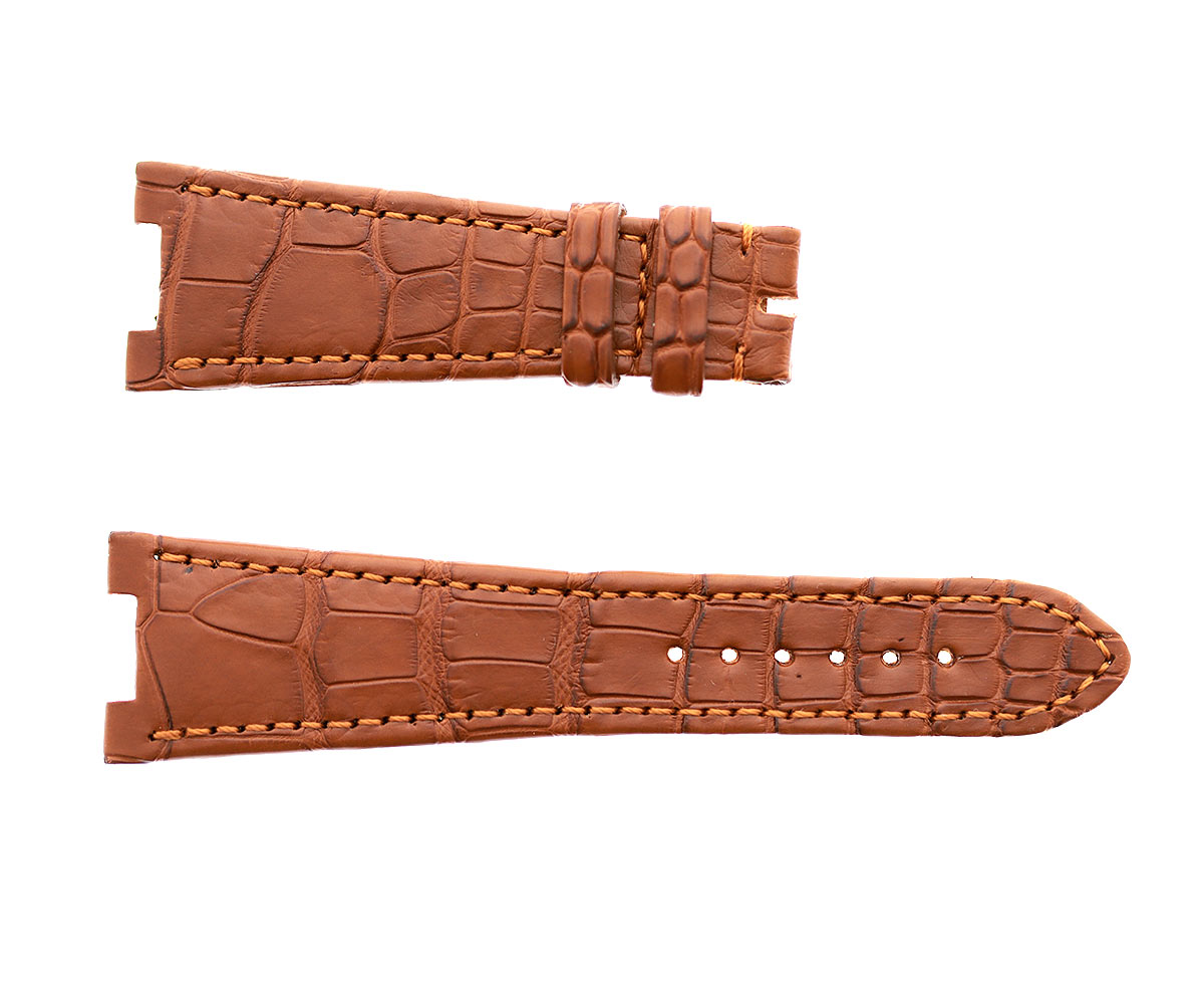 Honey Brown Alligator leather strap 25mm Patek Philippe Nautilus style. Scotchgard lining