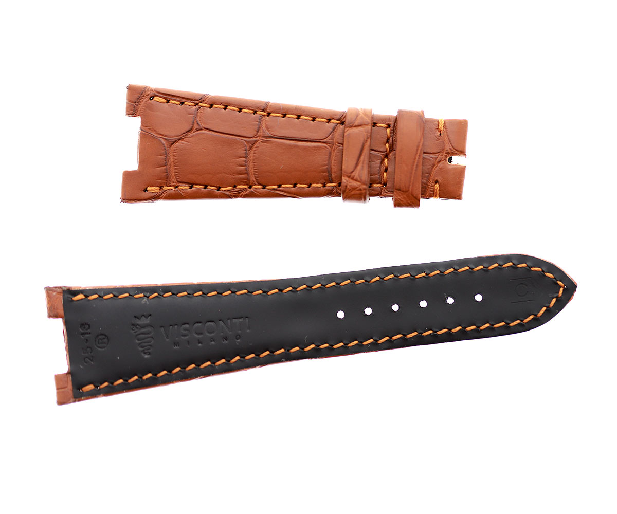 Honey Brown Alligator leather strap 25mm Patek Philippe Nautilus style. Rubberized lining