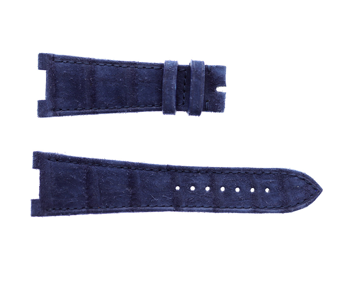 Patek Philippe Nautilus style watch strap 25mm in Blue Suede-touch Nubuck Alligator leather