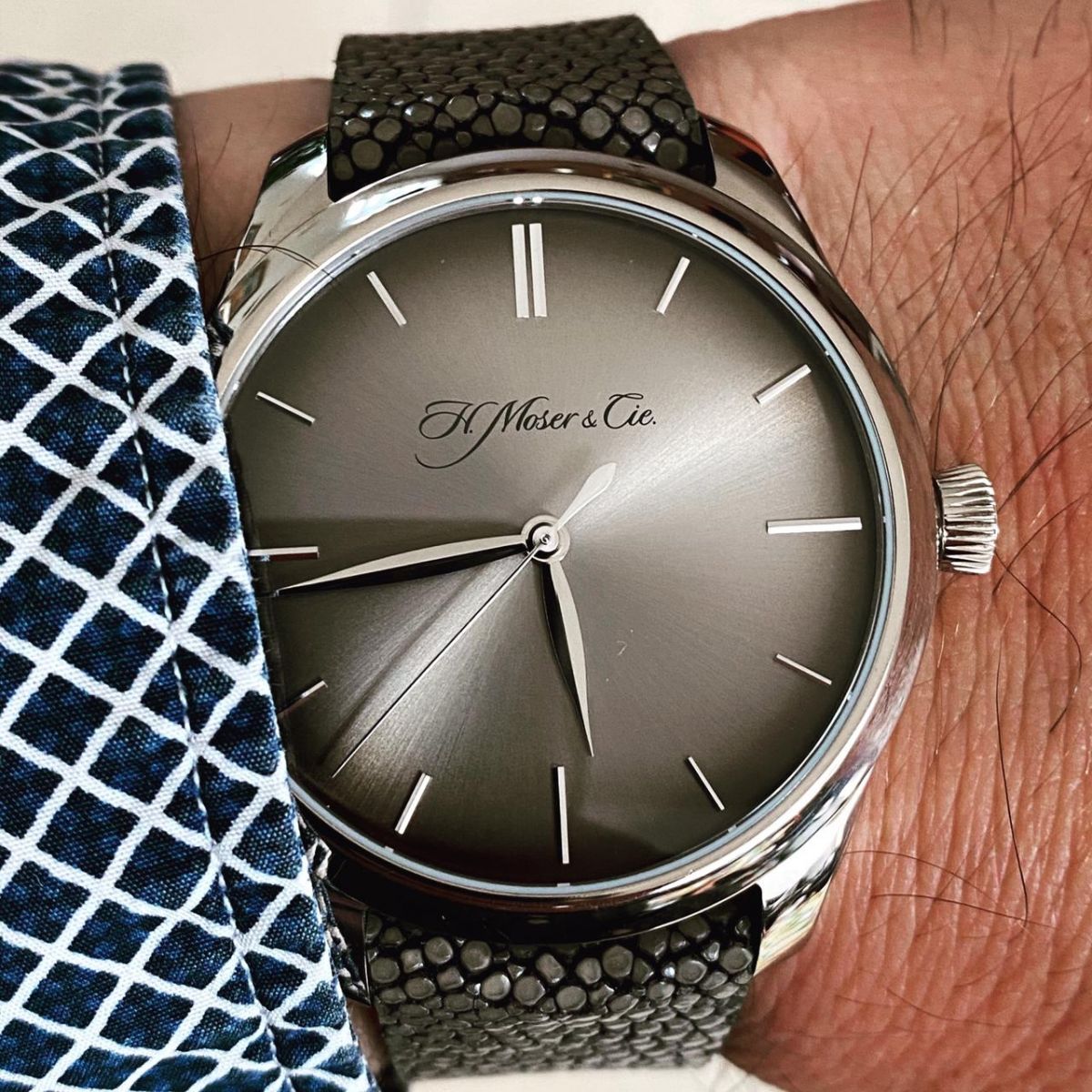 Milano Grey Genuine Stingray leather strap 20mm H.Moser & Cie style