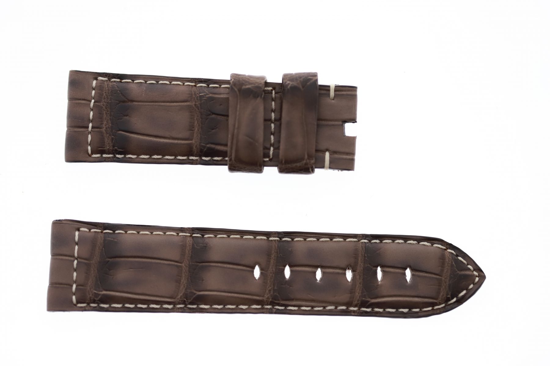 Vintage Matte Brown Wood Alligator leather strap Panerai style
