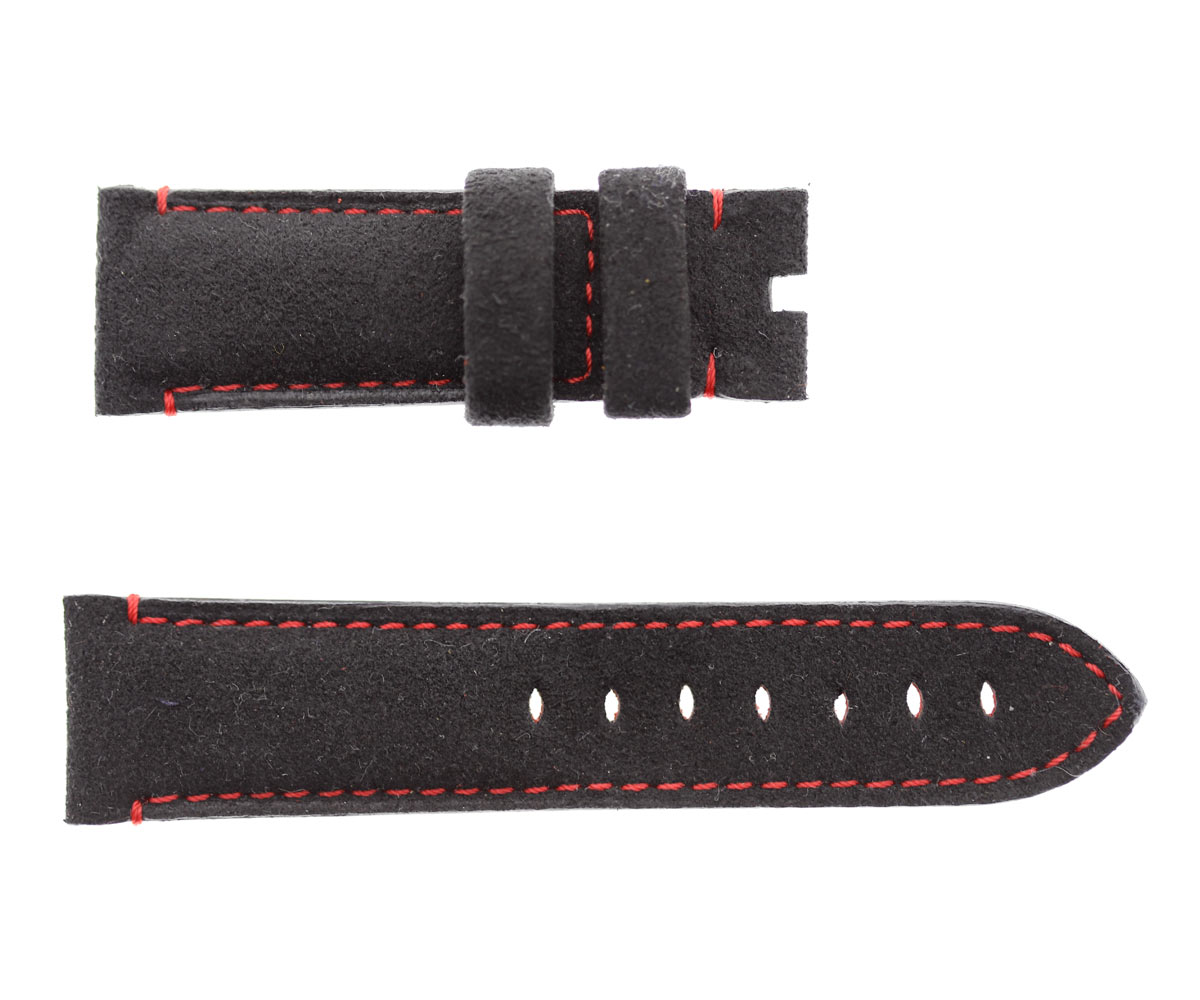Black Alcantara Panerai style strap. Red regular with lugs presile stitching