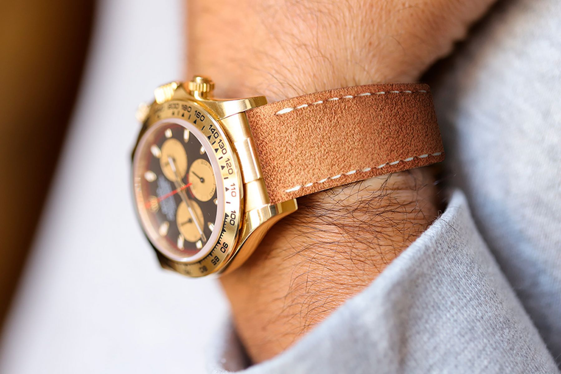 N1 Silk Beige Alcantara Rolex Daytona style watch strap 20mm