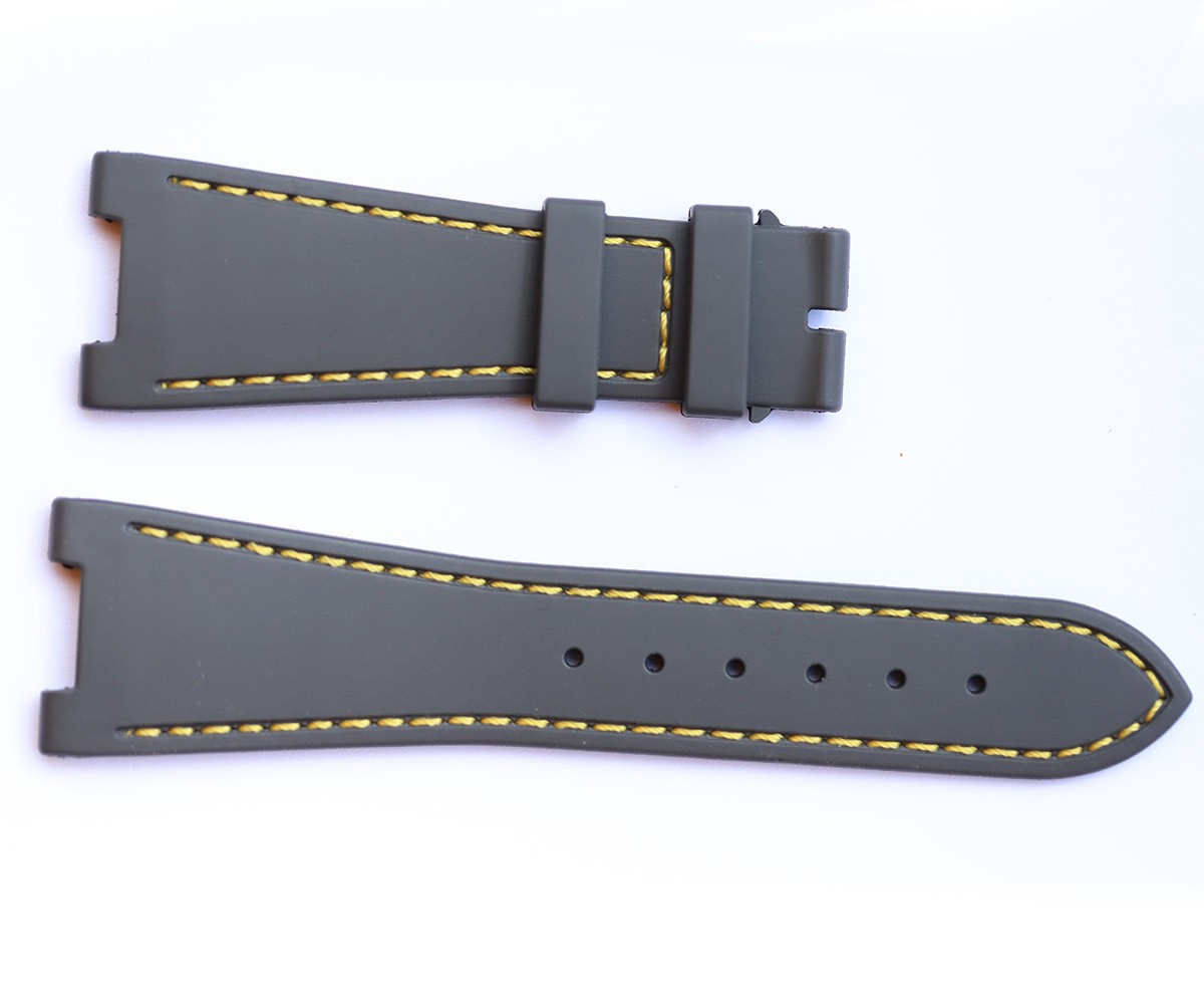 GREY rubber strap for NAUTILUS / PATEK PHILIPPE / Yellow stitching
