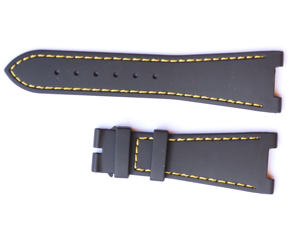 BLACK rubber strap for NAUTILUS / PATEK PHILIPPE / Yellow Stitching