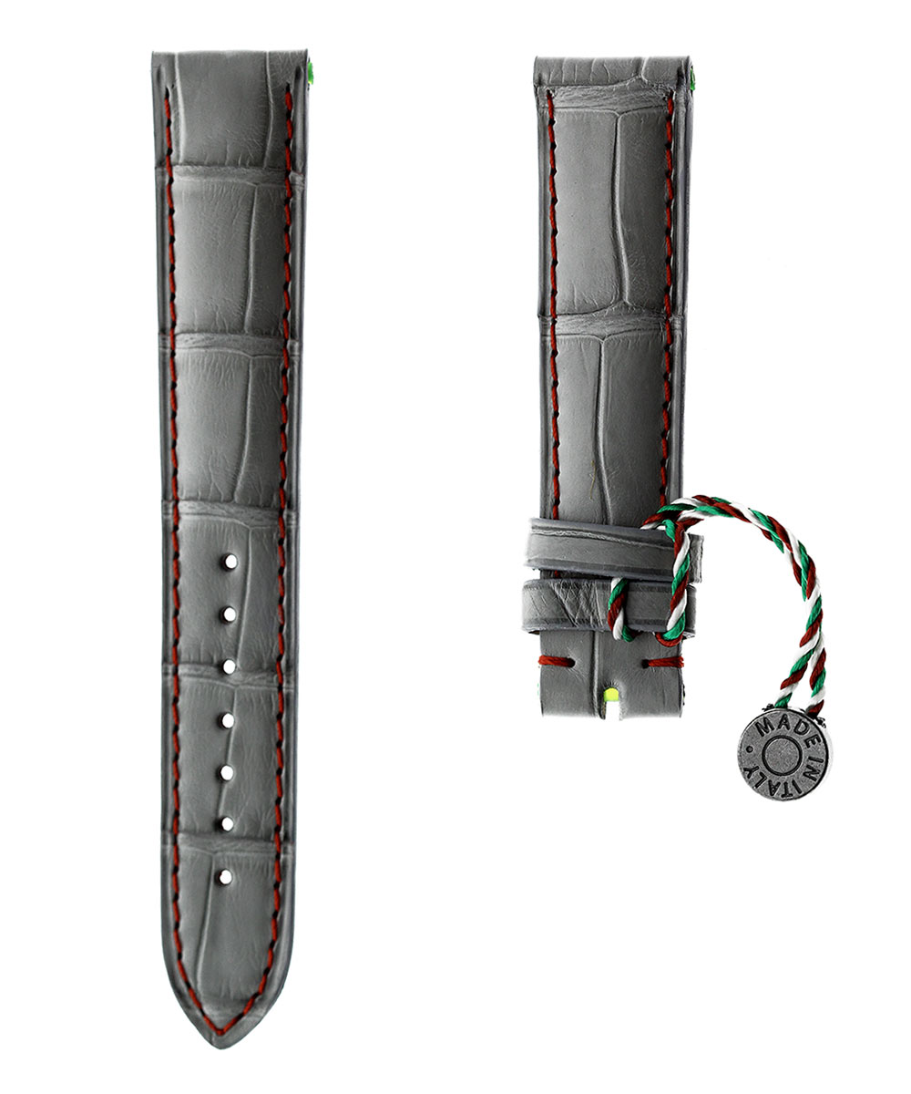 Grey Matte Alligator leather strap 20mm / Red stitching
