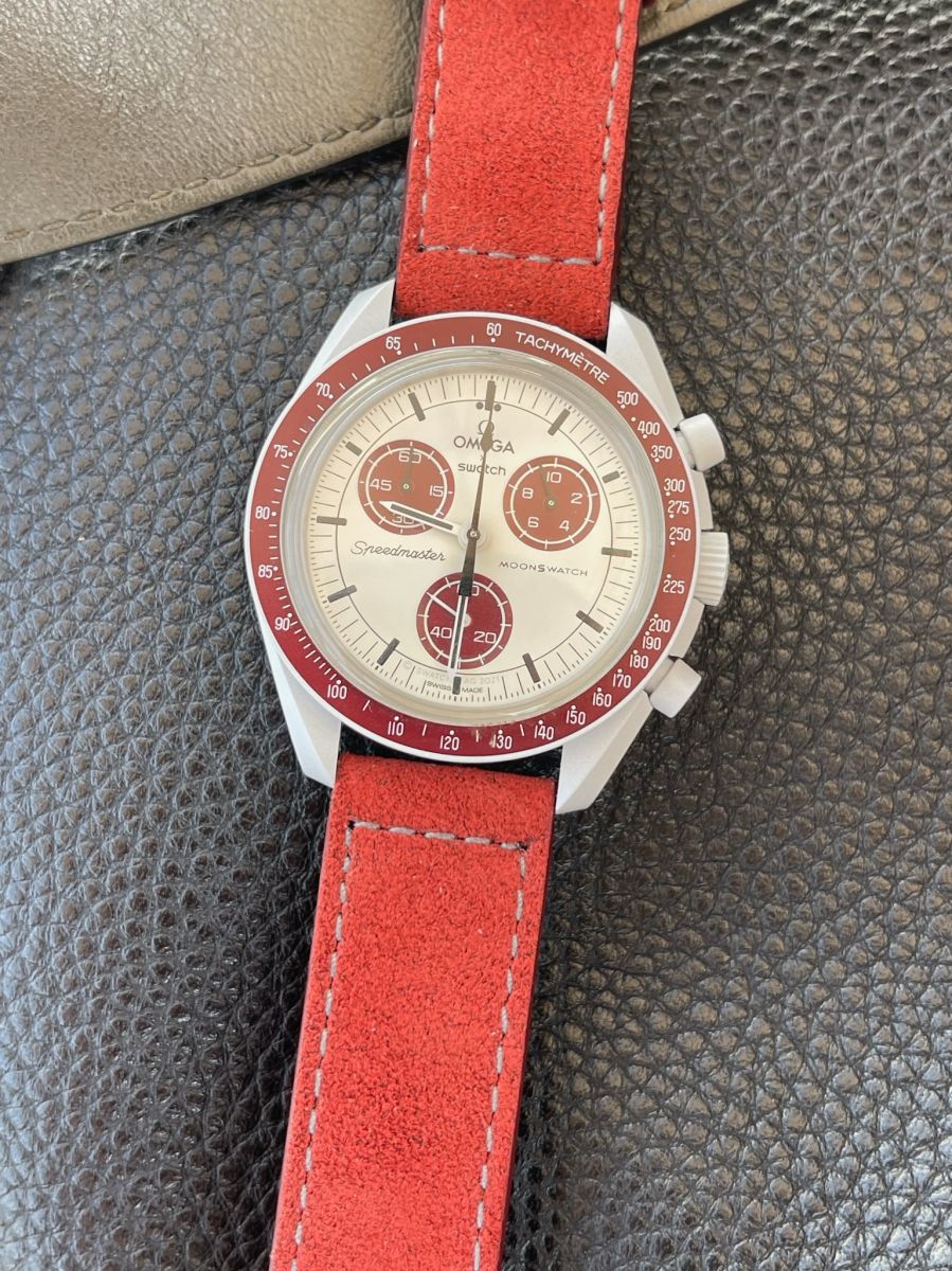 Brick Red Alcantara strap / Omega MoonSwatch MISSION TO PLUTO style