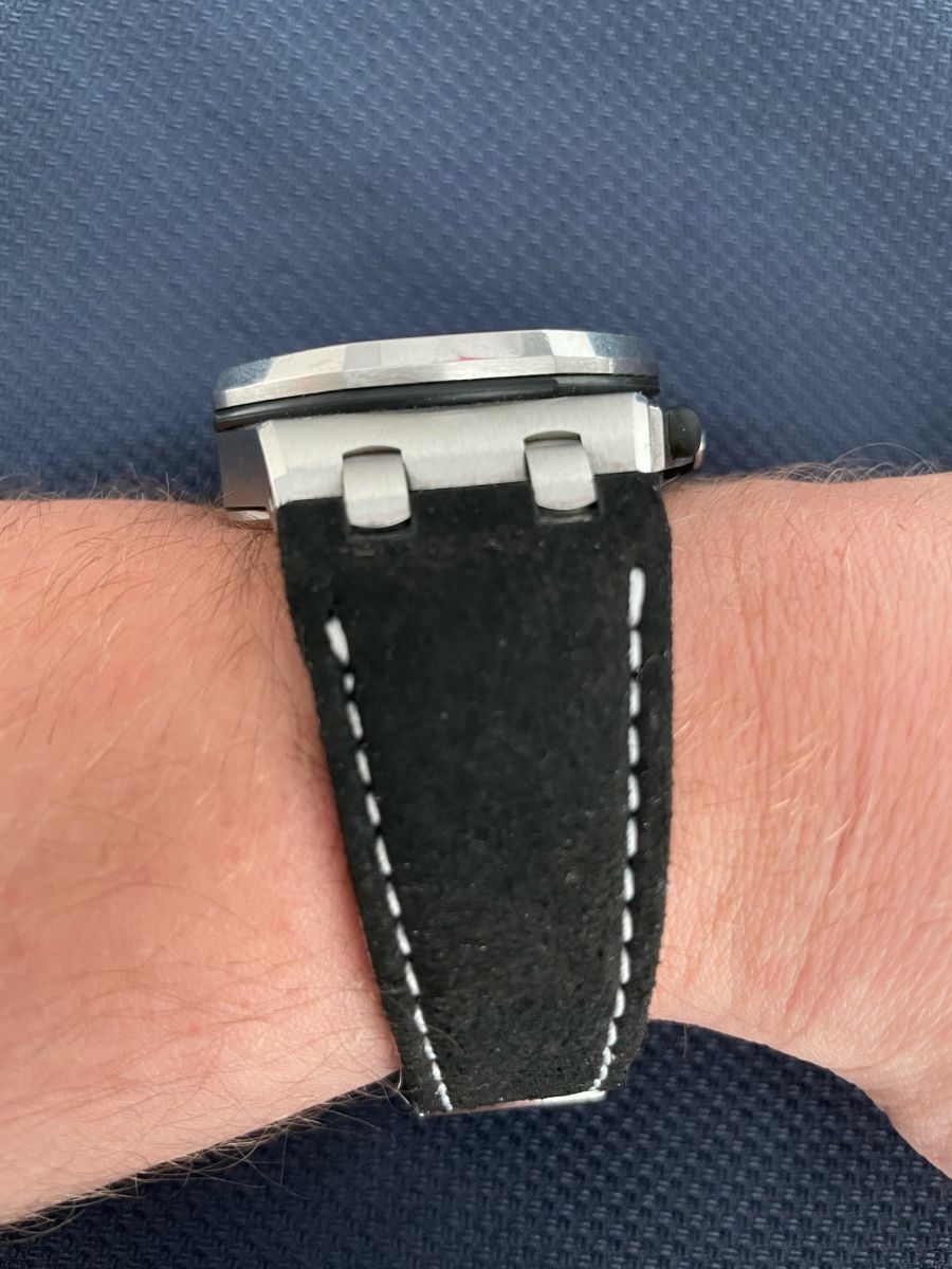 Audemars Piguet Royal Oak Offshore style watch strap 28mm in Black Italian Alcantara with WHITE Stitching