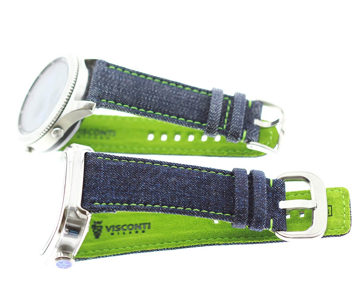 Japanese Denim Smart Watch strap 22mm / Green Stitching / Quick Release