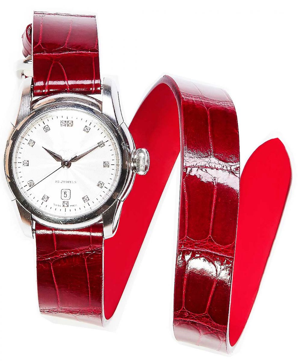 Double Tour band in Flame Red Gloss Alligator leather