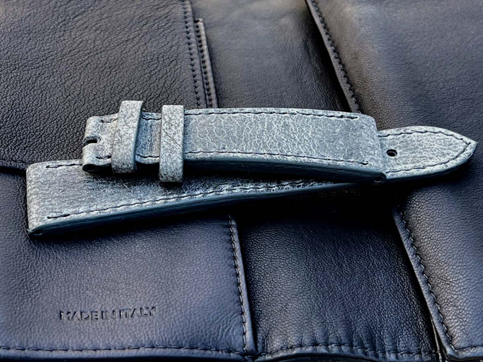 Vintage Black Waxed Kudu leather band Blancpain, Panerai style