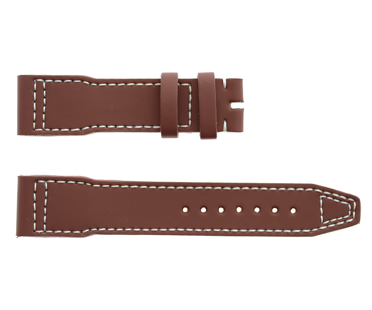 Vegan smooth leather strap 20mm IWC Pilots Watch style timepieces. Brown color