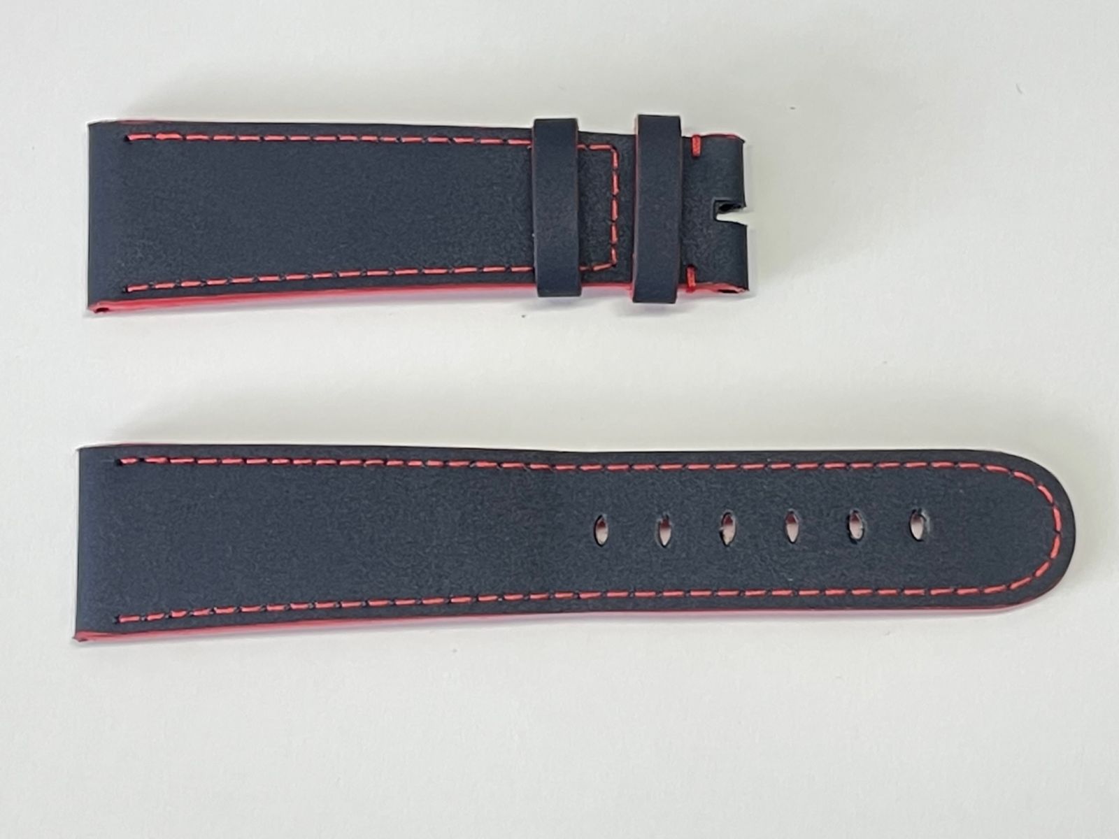 Navy Blue Recycled Rubber strap with Red stitching for Panerai style timepieces